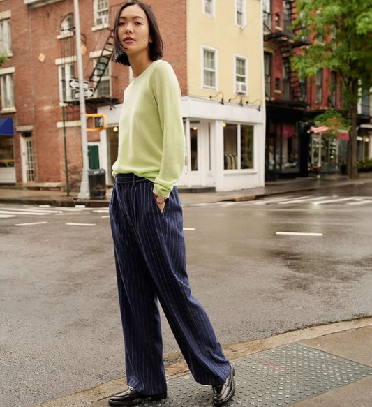 Lands End Ladies Linen Pants ( Stripe Navy )